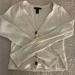 Forever 21 Cream Button Down Ribbed Top